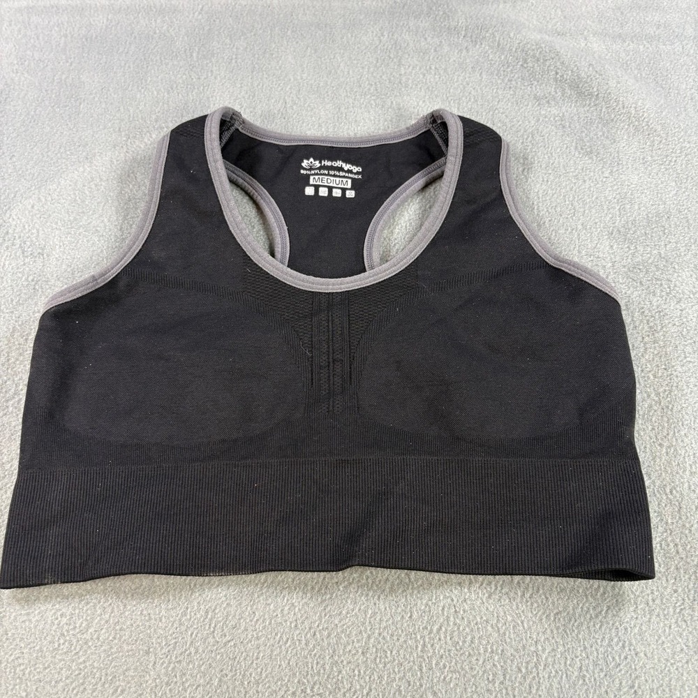 Heathyoga Womens Medium Black Grey Racerback Seamless‎ Sports Bra Workout Yoga